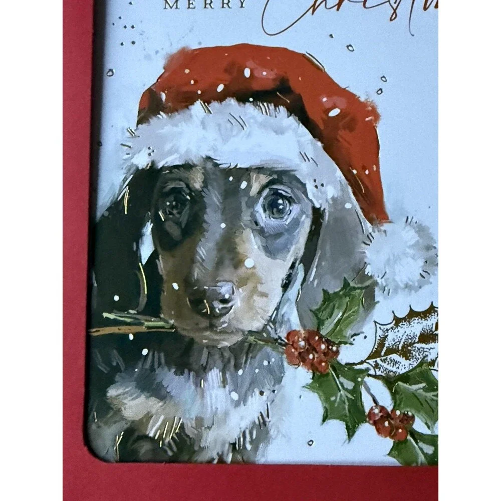 Ling Design Luxury Christmas Cards Dacshsund Santa Hat Dog Holly Ivy Set of 16